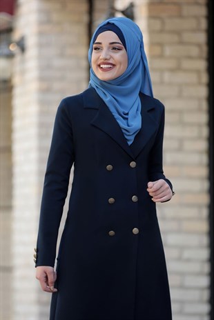 Rabia Lacivert İkili Takım Tesettür Elbise